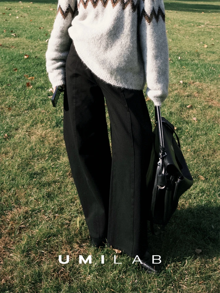 

Джинсы UMILAB с высокой талией, на флисовой подкладке, эластичные, свободного кроя, из хлопка, для женщин, осень-зима