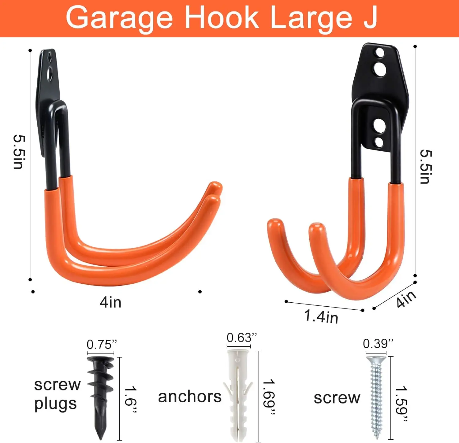 4 Pack Garage Hooks Heavy Duty Steel Garage Storage Hooks Utility Tool Hangers and Wall Mount Hooks for Organizing Ladders Bikes