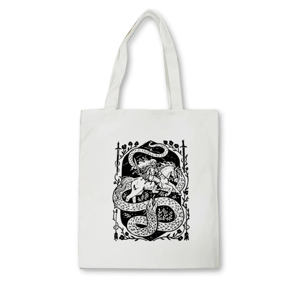 Slayer Block Printed tote bag Knightcore Female Knight Warrior Maiden Horse and Rider Renaissance Medieval Fantasy travel bag