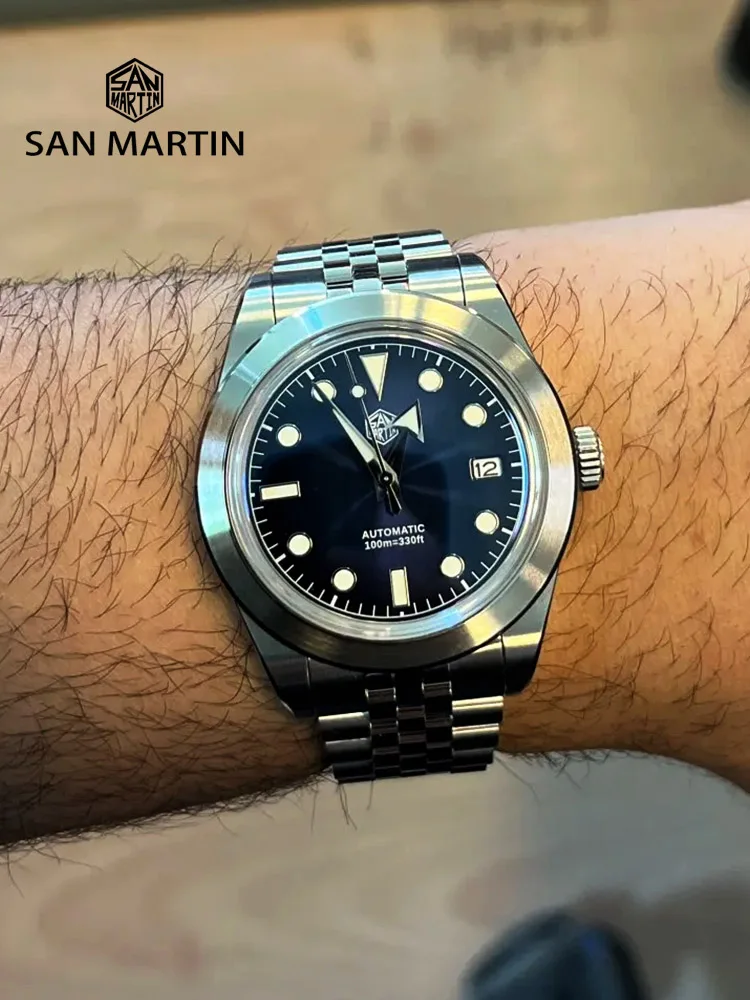 San Martin 39mm Men Luxury Sport Watch Sunray Enamel Dial NH35 Automatic Mechanical Self Winding Waterproof 100m Luminous SN0053