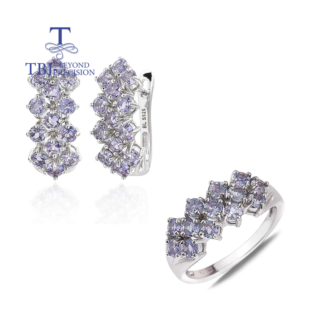 

Luxury 5.46ct Natural Tanzanite Ring Earrings Set Real Gemstones 925 sterling silver jewelry for Women's engagement wedding gift