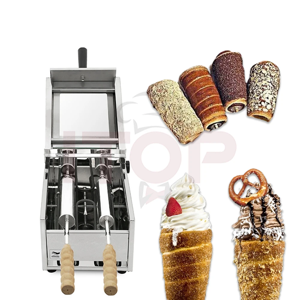 ITOP ECOM2 Chimney Bread Roll Baking Machine Ice Cream Bread Cone Maker Cake Baking Machine Kurtos Kalacs Oven with 2 Rollers