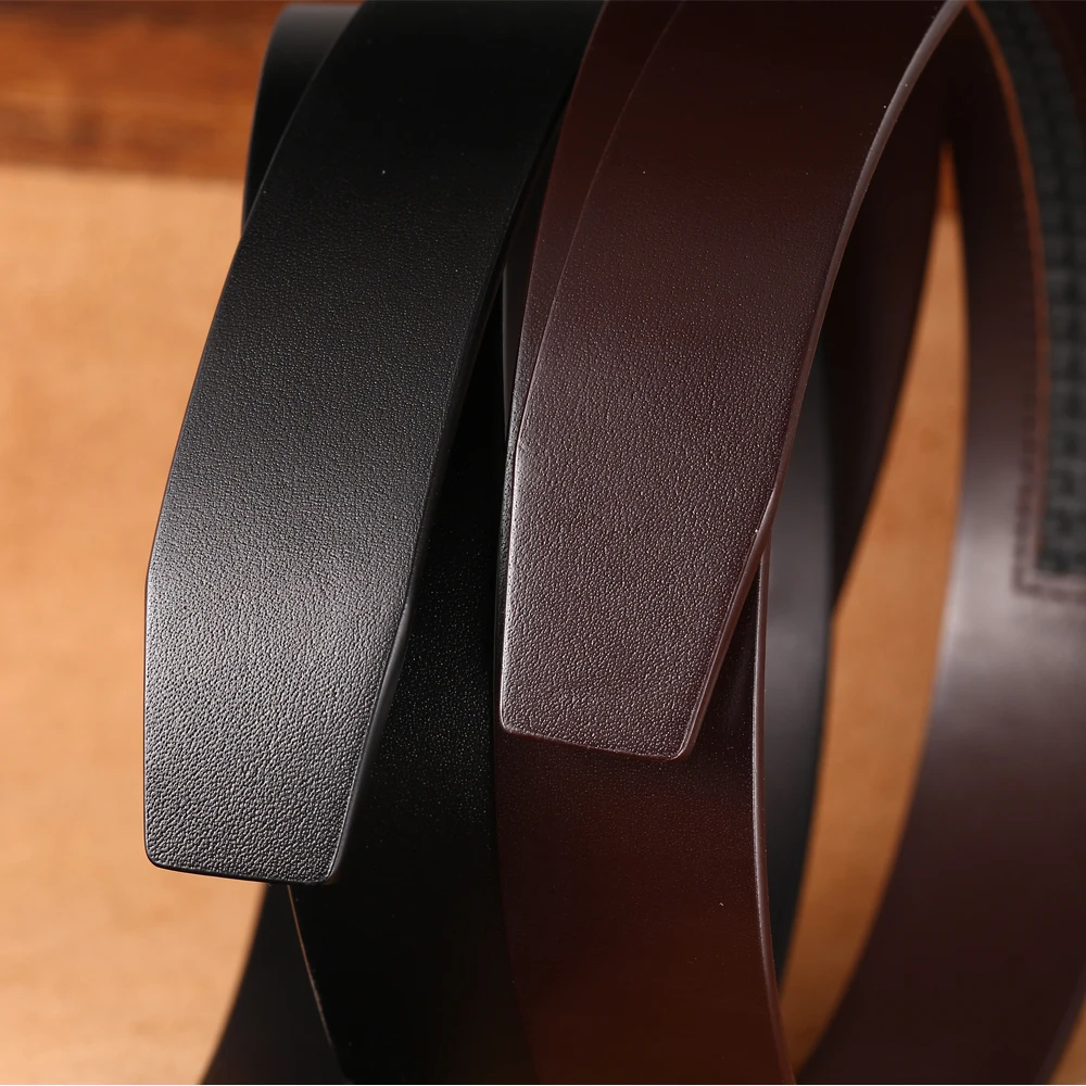 Men Belts No Buckle 3.5cm Width Cowskin Genuine Leather Belt Without Buckle Automatic Strap Male Black Brown