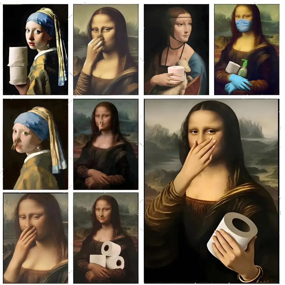 artwork abstract M-Mona Lisa with Toilet Cover Nose Poster Premium Decor Art & Gift for Household Lounge Home Ornaments