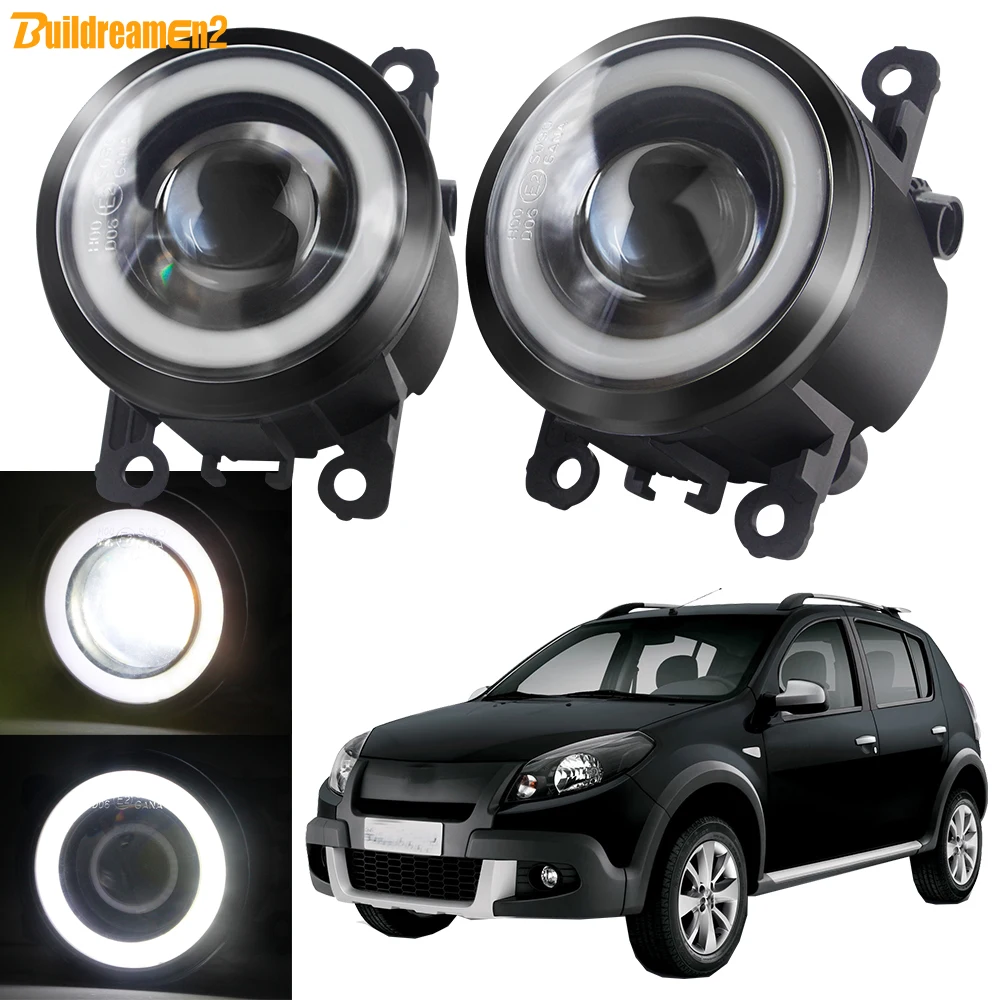 2 Pcs 30W Car Front LED Fog Light Angel Eye DRL Assembly COB Fog Daytime Running Lamp For Renault Sandero Streetway 2008-2023