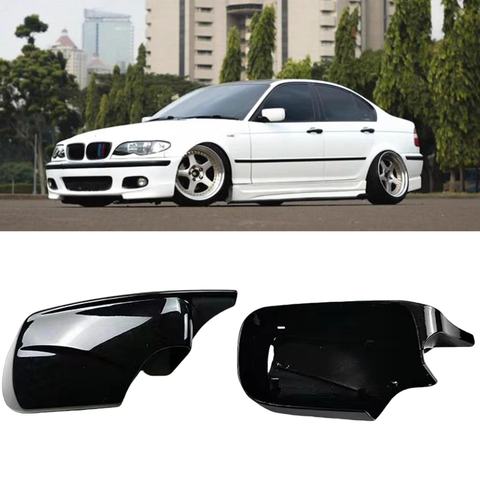 

2PCS Rearview Mirror Cover Rear View Cap Replacement Case For BMW 3 Series E46 4 Door 1998-2005