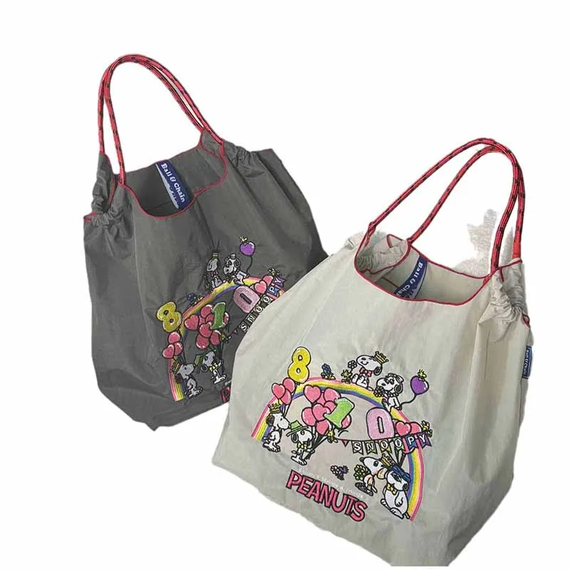 2024 Kawaii Embroidered Canvas Bag Japanese Anime Disney Snoopy Nylon Handbag Student Commuter Shopping Bags Y2K Girl Gifts Toys