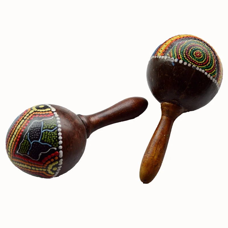 Natural Coconut Shell Sand Hammer Educational Children Shaker Hand Rattle Percussion Musical Instrument Wooden Handmade Maracas