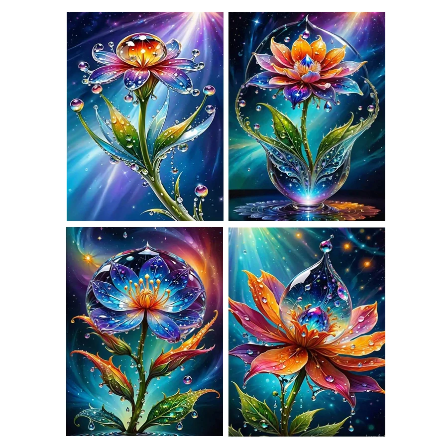 Full Mosaic Arts Diamond Painting New Collection 2024 Water Droplet Flower Diy Rhinestone Embroidery Floral Picture Home Decor