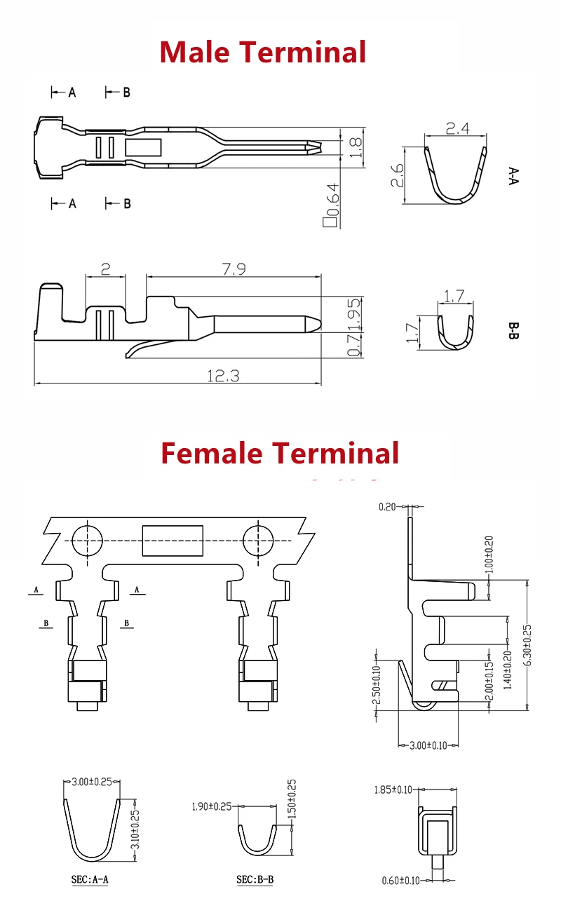 100PCS / Lot JST XH2.54 XHB2.54 Connector Cold crimping Cold Crimping Terminals Metal Pin Contact 2.54mm Pitch