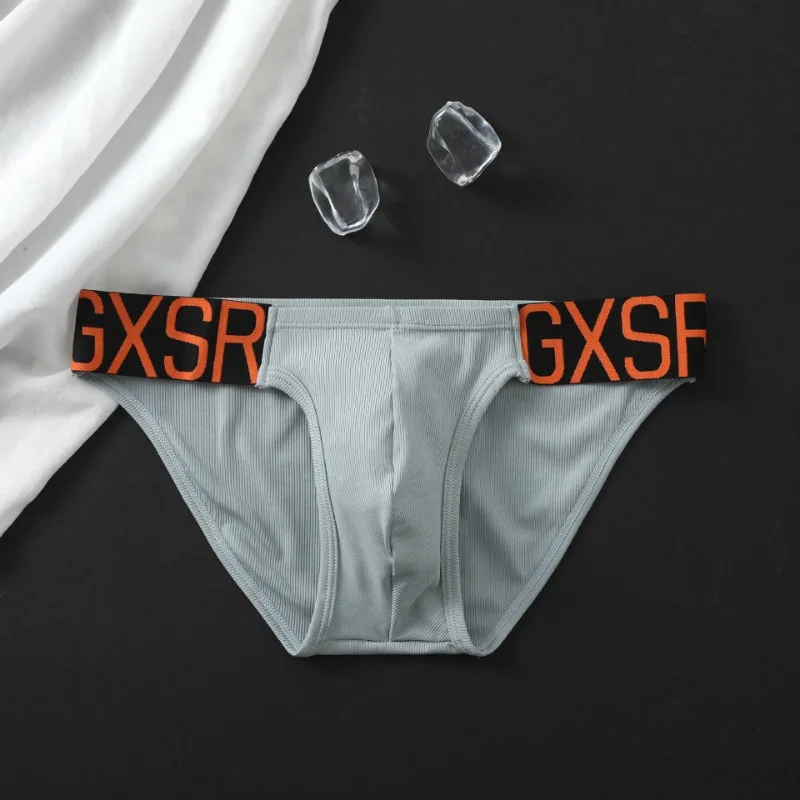 GXSR men's triangular ice silk underwear low waist breathable high fork sports elastic hip lift comfortable briefs