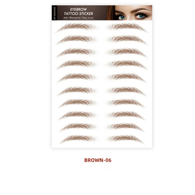 Brown Eyebrows Makeup Tattoo Sticker Water-based Hair-liked Waterproof Long Lasting False Stickers for Brow Grooming Shaping