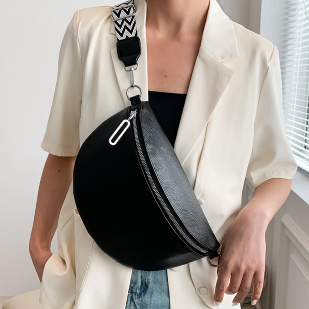 

Women Messenger Bags Wide Jacquard Strap Underarm Bag PU Leather Fashion Casual Solid Color Portable Simple for Outdoor Hiking