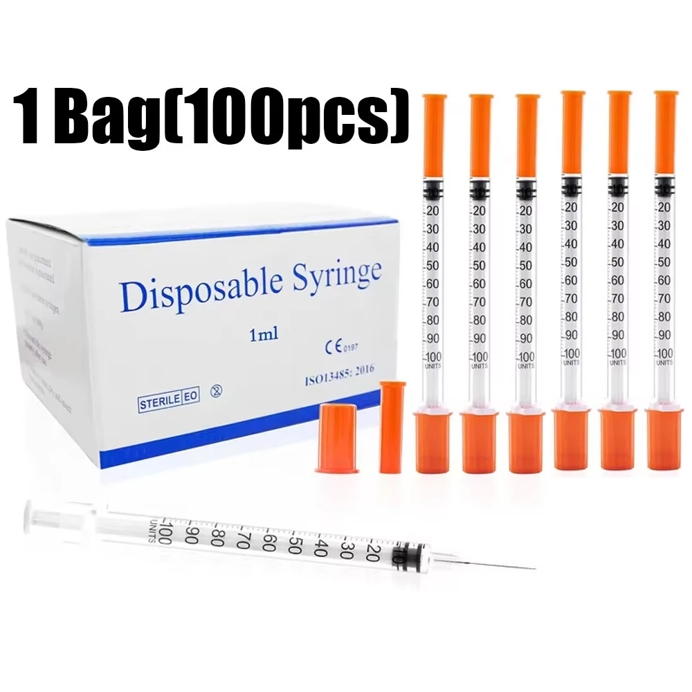 100-200個-1ml-1cc-31g-8mm-インスリン注射器、滅菌済み個別包装、動物農場やペット用に安全に使用可能