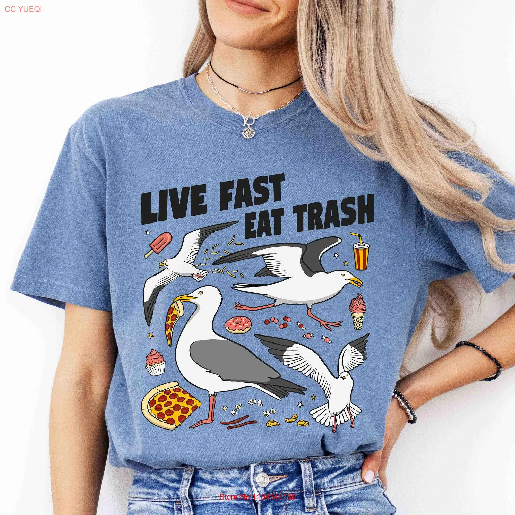 Live Fast Eat Trash T Shirt Gull Seagull Design Funny Bird Weird for Birdwatcher long or short sleeves