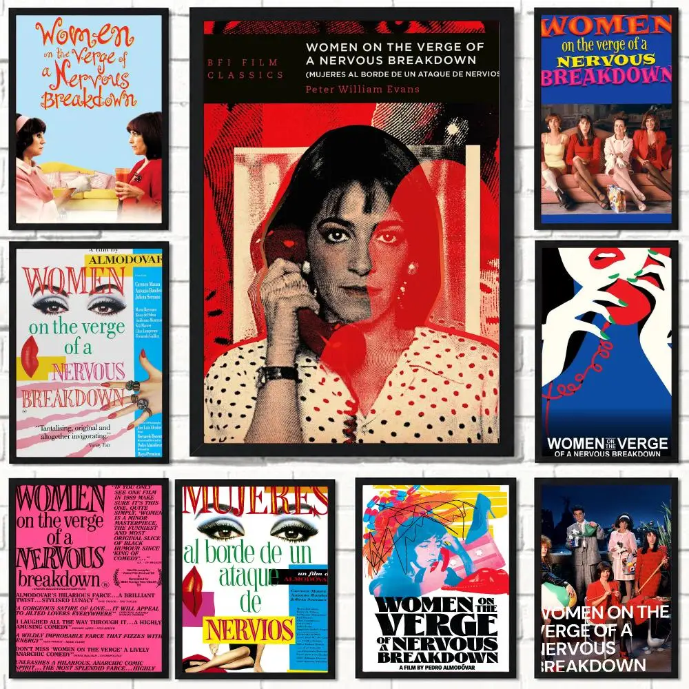 classic movie W-Women on the Verge of a Nervous-N Poster Self Adhesive Wall Decor for Modern Home Cafe Office and Bar