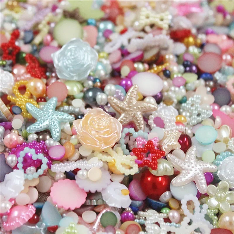 Random Multi-Size Flowers Beads Half Round Imitation Pearl Rhinestone Loose Bead DIY Necklace Bracelet Supplies For Jewelry