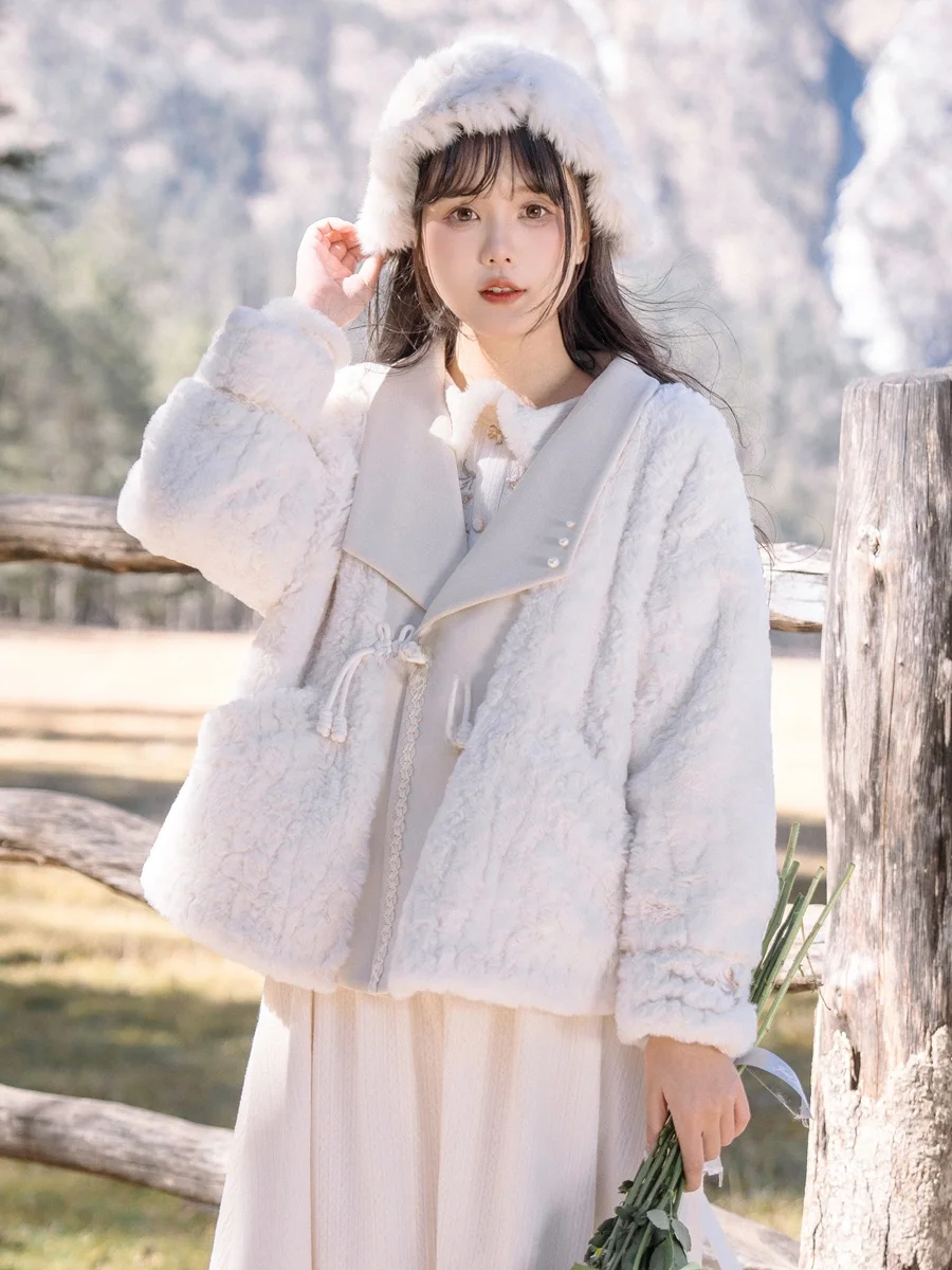 

Chuan Dai iguang Snow Court ort Outerwear Women's Winter Warmth Suede Patchwork Faux Lamb Fur Sle Commute Faion