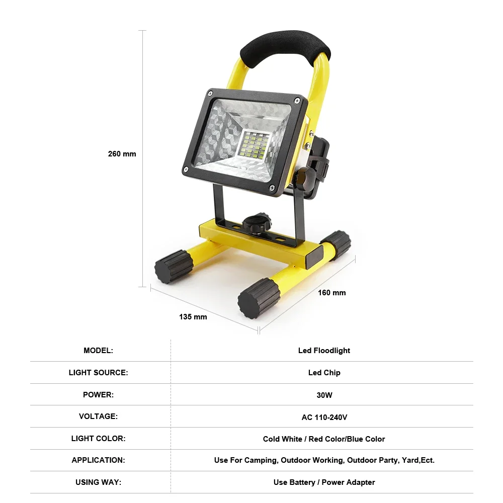 ポータブル充電式LED投光照明,電池式LEDスポットライト,屋外照明,仕事,キャンプに最適です。