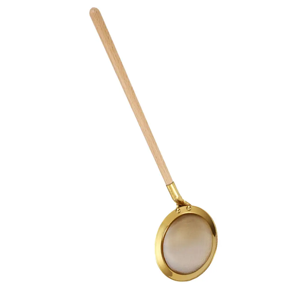 Premium Stainless Steel Mesh Skimmer Ladle Wooden Handle Non-Slip Grip for Cooking Straining Broths Sauces Frying Hot Pot Ramen