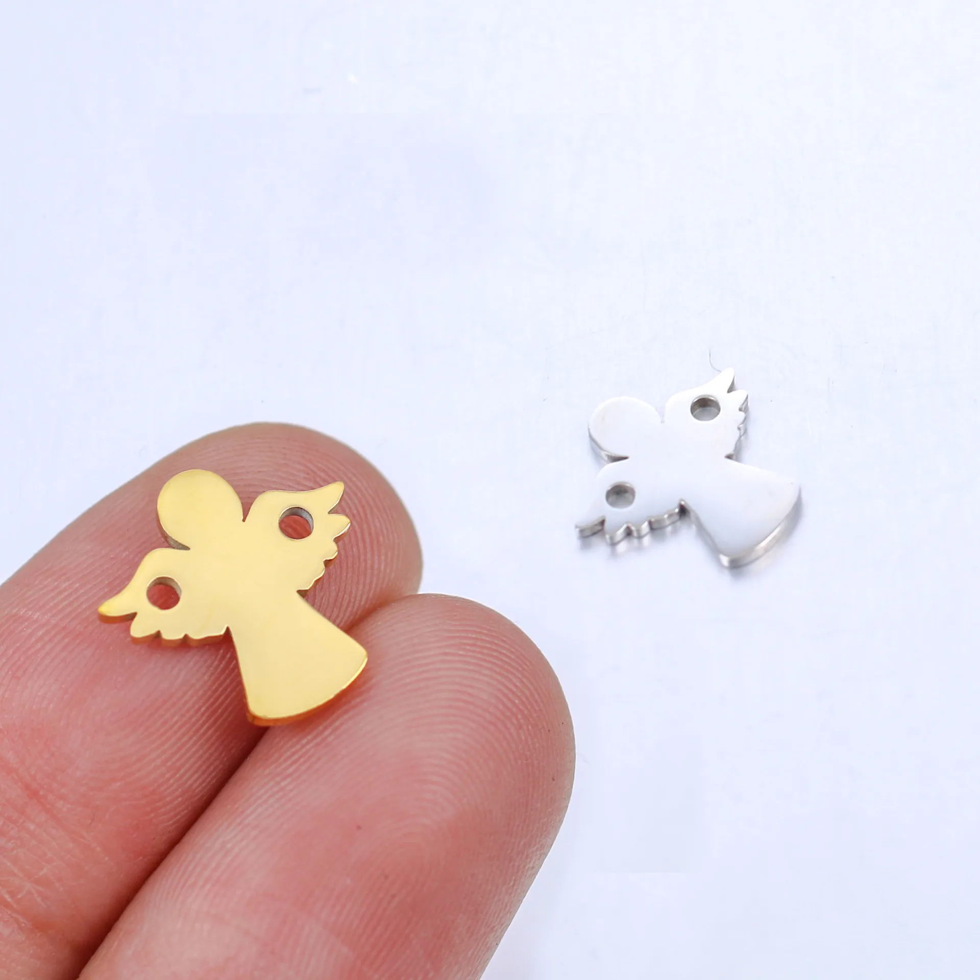 DOOYIO 5pcs/Lot Stainless Steel Angel Double Orifice Charm Pendant For DIY Jewelry Making Necklace Bracelet Accessories Gifts