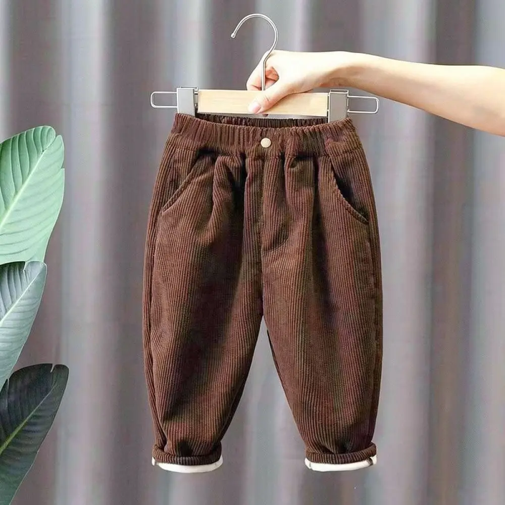 Children Corduroy Pants Winter Fleece Lined Thermal Trousers For Boys Girls Soft Comfortable Outdoor Casual Warm Leggings