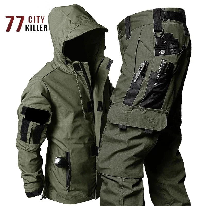 

Men's Military Tactics 2-piece Set Multi Pocket Zipper Wear Resistant Breathable Hooded Jacket Jogging Pants Spring Autumn Ropa