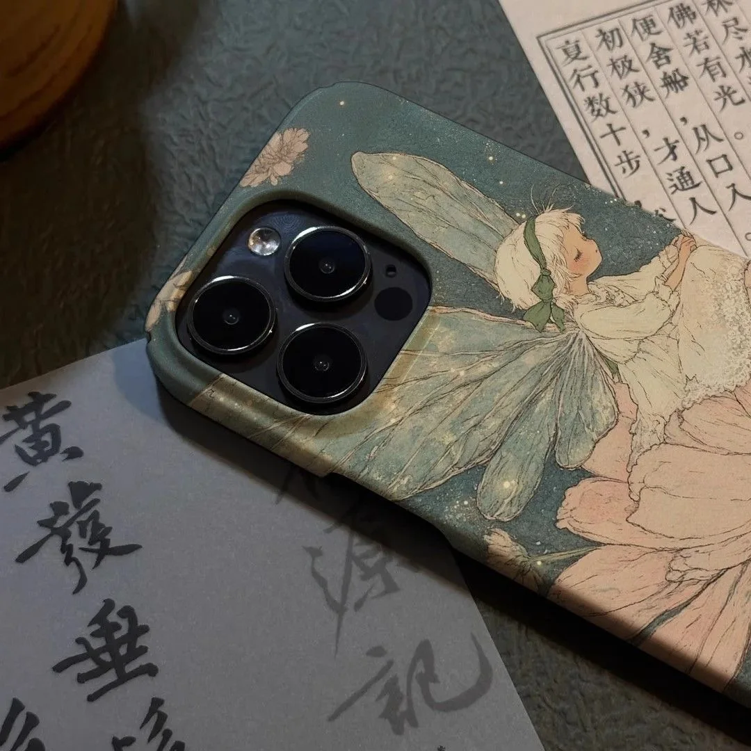 Dreamy INS Cute Fairy-on-Flower Pattern Phone Case for iPhone 17 16 15 14 11 12 13 Pro Max Air Plus Back Cover