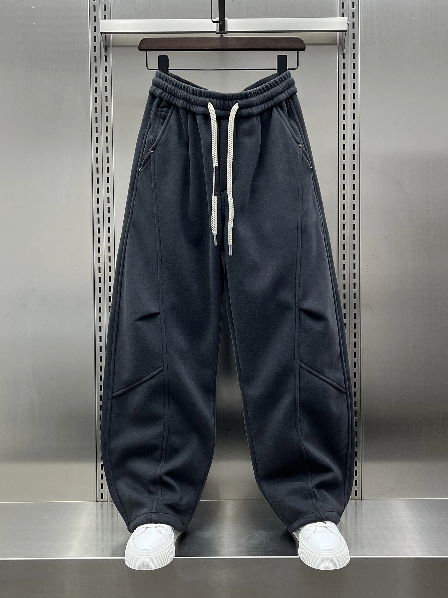 

Fce Lined Straight Leg Casual Pants Men's Pure Color Slimming Long Trousers Autumn Winter New Korean Sle Faion