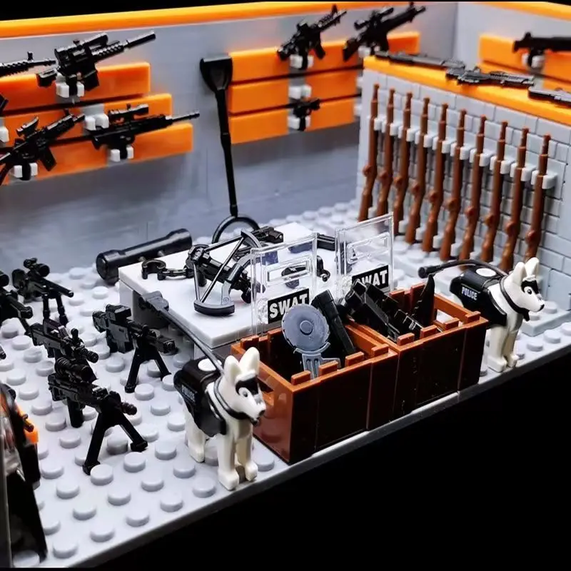 Police Soldiers Guns Classic Military Base Weapons House Armory SWAT Building Blocks MOC Bricks Model Toys for Christmas Gifts