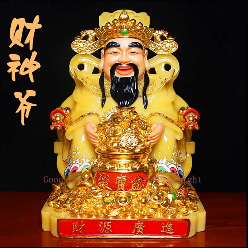 

Asia Temple Worship High grade jade God of wealth Buddha statue HOME company shop bring GOOD luck MONEY CAI SHEN gilding statue