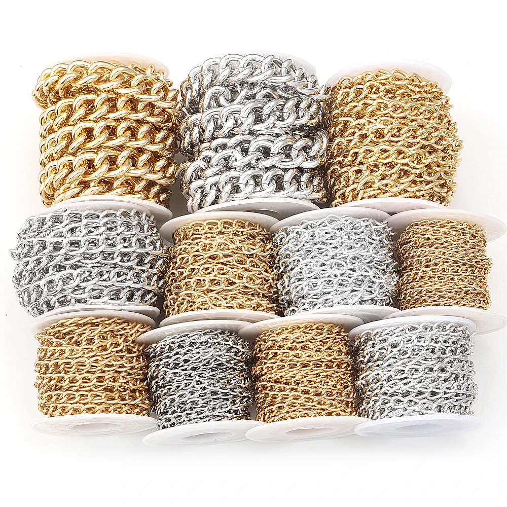 2-5yards/roll Metal Aluminium Chains Gold Silver Color Twist Chains For Jewelry Making DIY Necklace Bracelet Bagchains ﻿