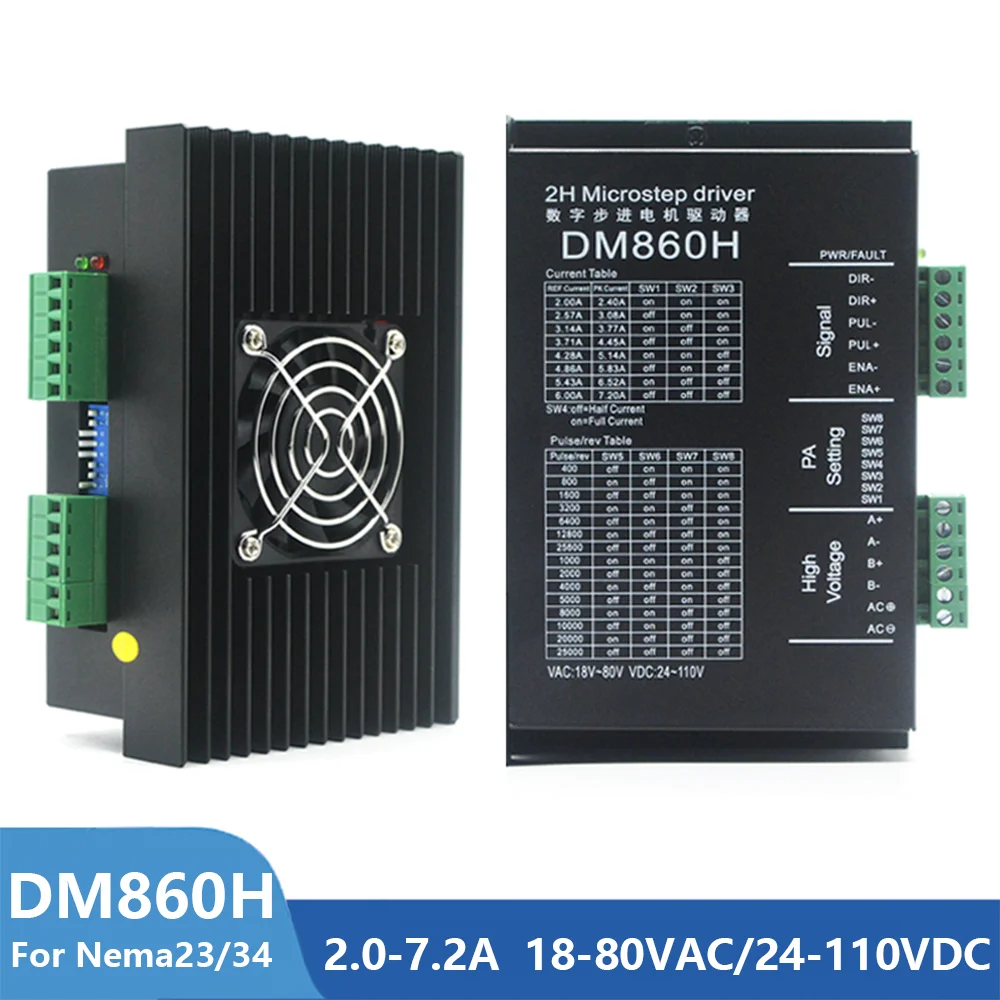 DM860H Nema23 Nema34 Stepper Motor Driver 128 Segments 7.2A DC24-110V AC18-80V For 57/86 Motor CNC Controller For 3D Printer