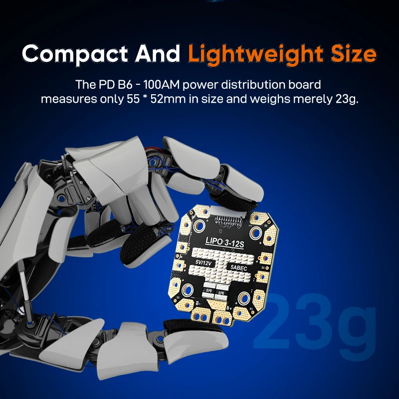 Placa de distribuição de energia robusta PDB6-100AM com suporte para bateria LiPo 3-12S apresenta um amperímetro integrado BEC (5V/3A e 12V/3A)