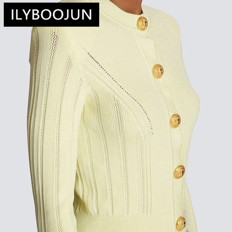 SML Four Colors High Quality Fashion Solid Elastic Knitted Fabric Round Neck Single Breasted Exquisite Casual Women's Cardigan