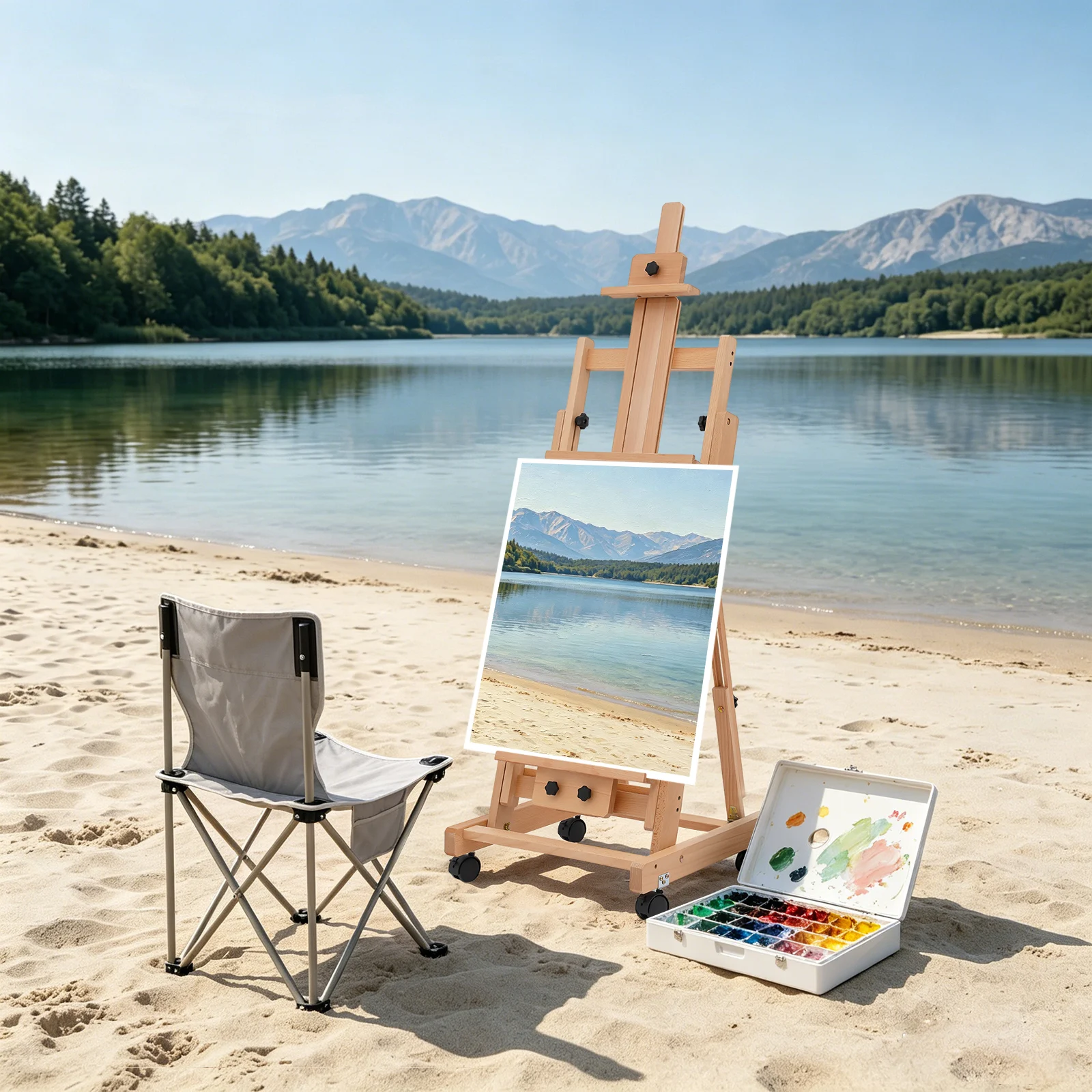 Wooden Artist Easel Stand 56-91 Inch, Adjustable Floor Painting Easel with Wheels, Vertical and Flat Canvas Stand for Art