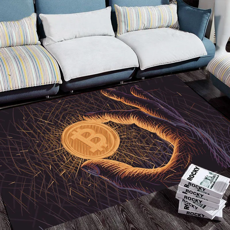 3D Bitcoin Virtual Currency Area Non-slip Rug Large Carpet Rug for Living Room Bedroom Sofa Playroom Doormat Decor