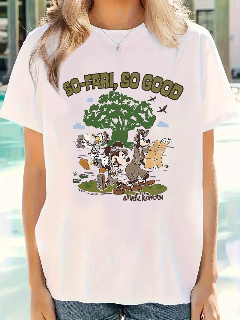 Authentic Authorized Minnie Leopard Print Letter Summer New Women's Soft Round Neck Short Sleeved T-shirt Fashionable Casual Top