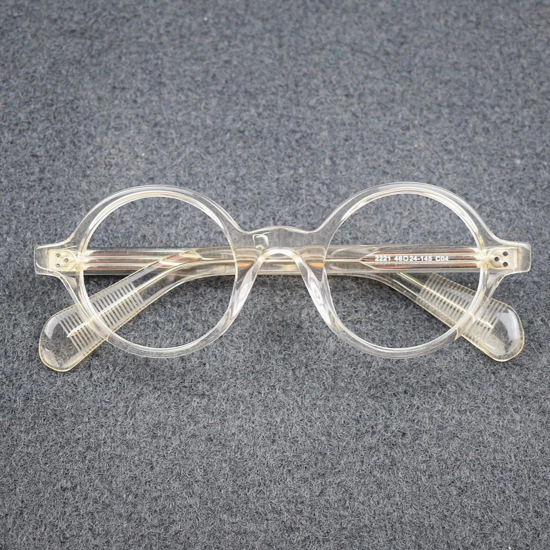 

Transparent Yellow Round Glasses Women Vintage Acetate Eyeglass Frames Women Prescription Glasses Men Myopia Glasses