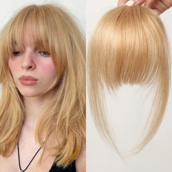 Human Hair Bangs Hairpiece Clips for Women Golden Blonde 100% Remy Human Hair Wispy Bangs Hair Extension 4.5inch Air Fringe Bang