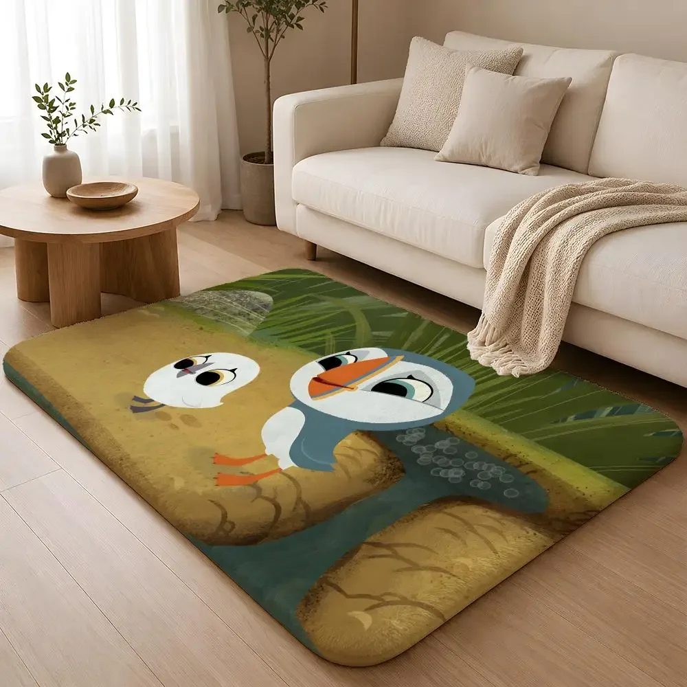 Kwaii Anime P-Puffin Rock Floor Mat Machine Washable Soft Flannel Area Rug, Non-Slip Absorbent Floor Mat for Living Room Bedroom