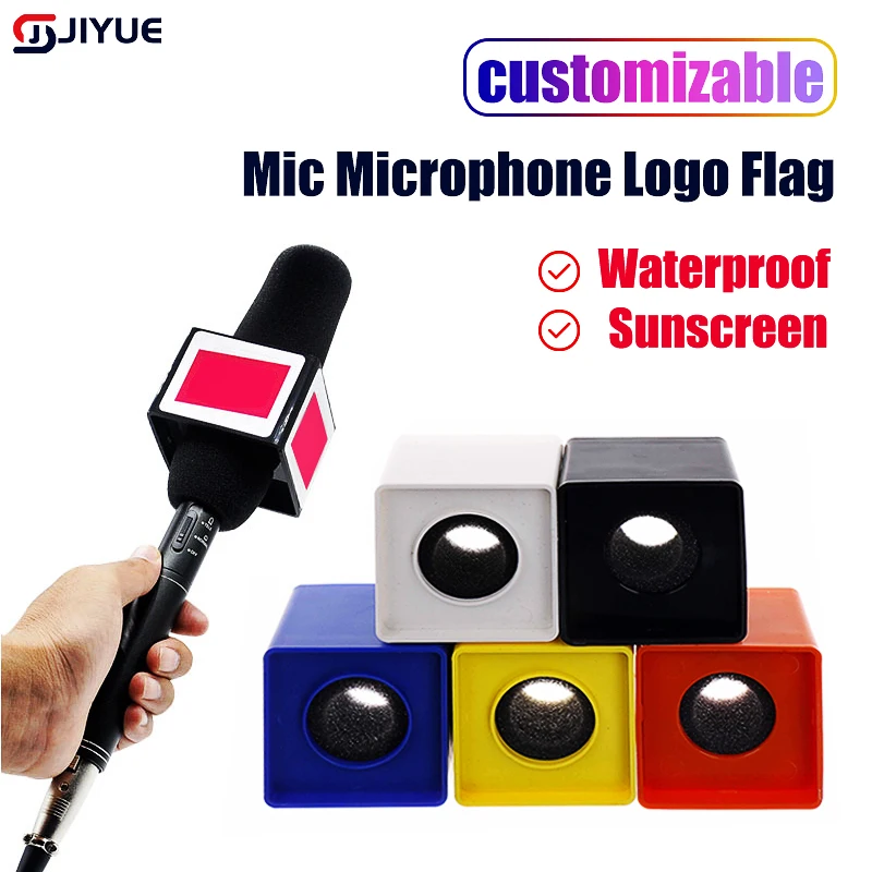 1pc Red/Black/Yellow/White/Blue ABS KTV Mic Microphone Logo Flag Station Square Shaped Interview 38mm