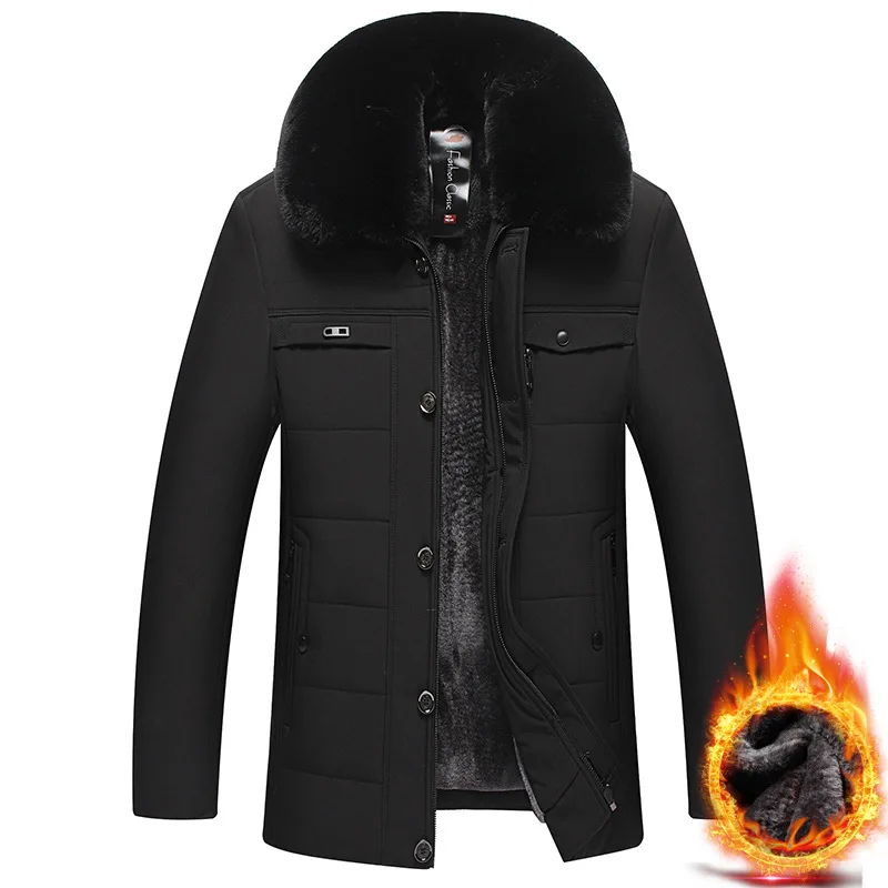 

2025 новый стиль, мужская зимняя хлопковая куртка среднего возраста, хлопковое пальто на флисовой подкладке и утолщенное пуховое пальто
