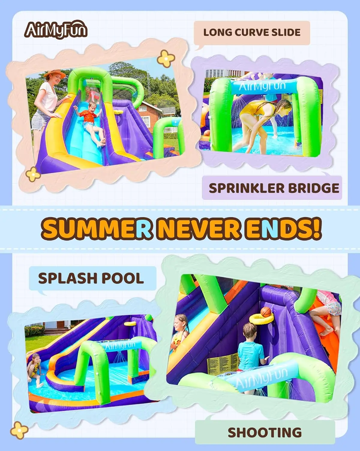 Maison de rebond gonflable à toboggan aquatique pour enfants avec souffleur. Château gonflable d'arrière-cour familial avec tunnel de porte amusant, mur d'escalade, Lo