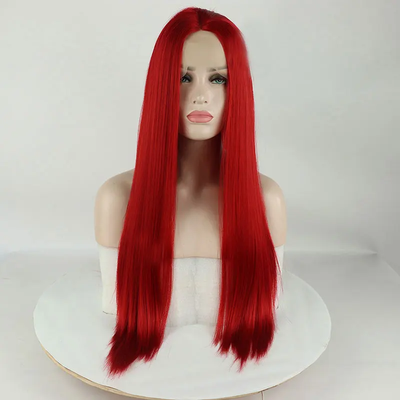 Bombshell Fire wig sintetis lurus merah 13x4 Lace Front wig tanpa lem kualitas tinggi serat rambut tahan panas untuk wig wanita putih