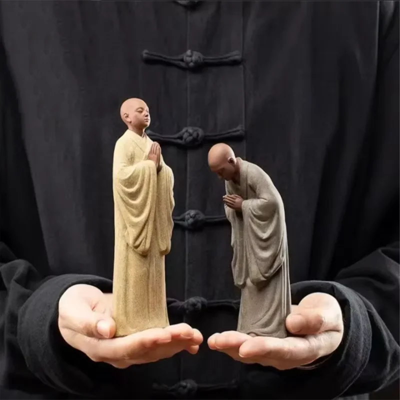 Chinese Zen Monk Ceramic Statues, Modern Art Sculptures, Zisha Little Monk, Home Living Room, Loft Figures, Decorative Statues