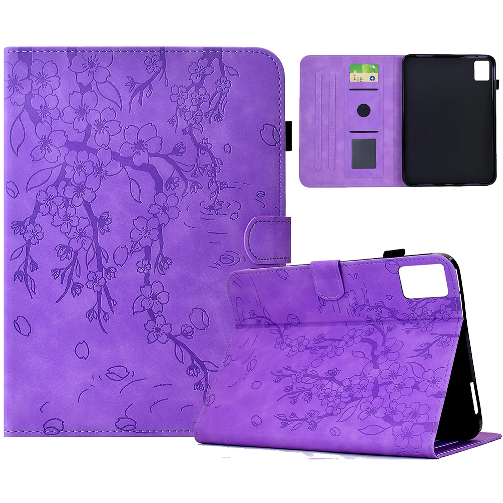 

For Lenovo Xiaoxin Pad 12.1 (2025) Leather Case Plum Blossom Stand Card Slots Tablet Cover - Light Purple