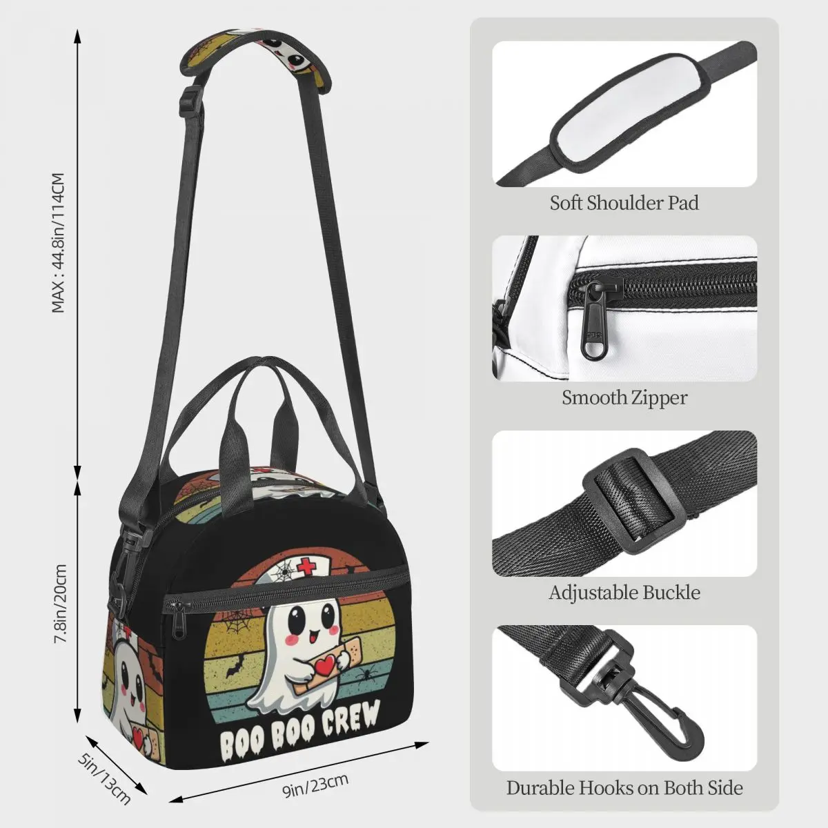 Boo Boo Crew The Spooky Nurse Ghost Halloween Bolsas de almuerzo Bento Box Bolsa de almuerzo reutilizable Bolsas de picnic Bolsa térmica para trabajo de mujer