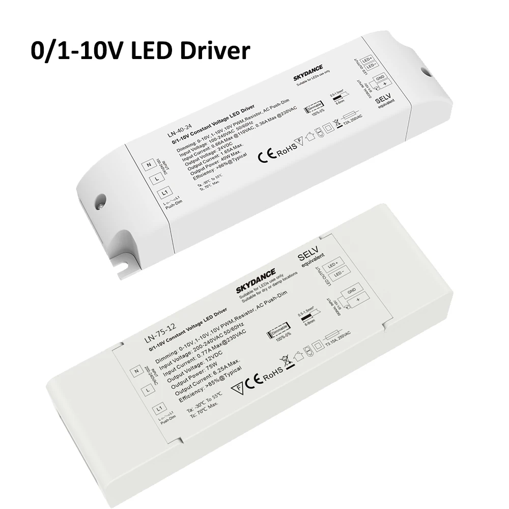 0/1-10V 75W 40W stałe napięcie sterownik z opcją ściemniania LED moc transformatora 110V 220V 230V do DC 12V 24V PWM przyciemnianie f lampa ledowa