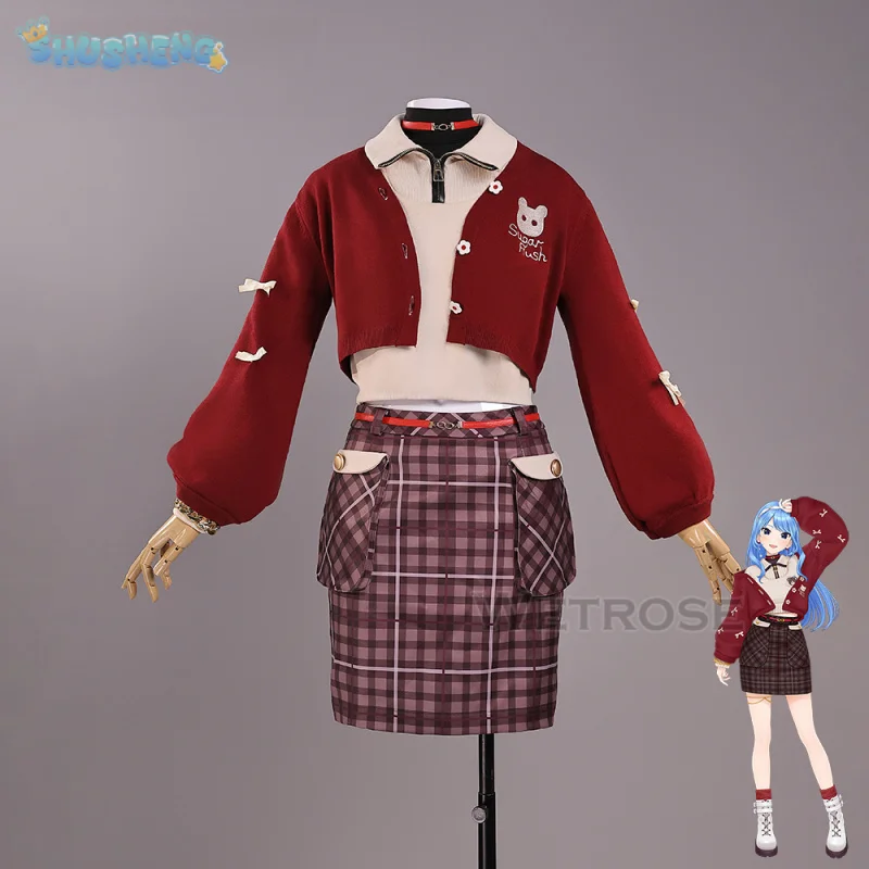 Hoshimachi Suisei Anime Hololive JP Cosplay Costume Sweater Coat skirt sock prop cute girl JK uniform Christmas carnival suit
